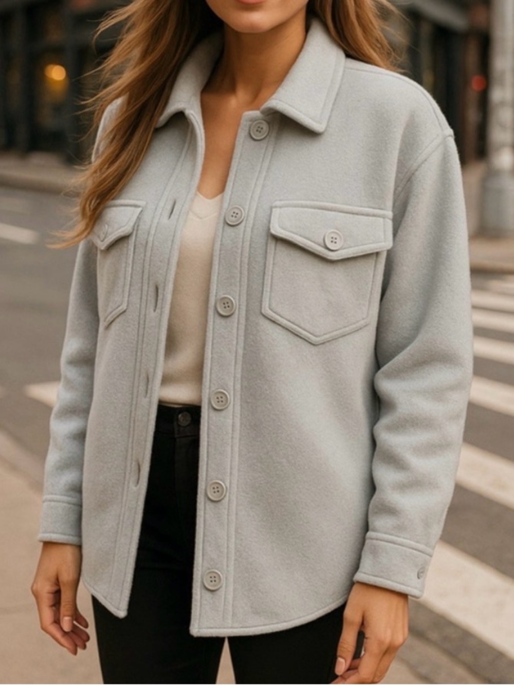 Brand New! Hilary Radley Light Grey Button-Front Wool Utility Jacket